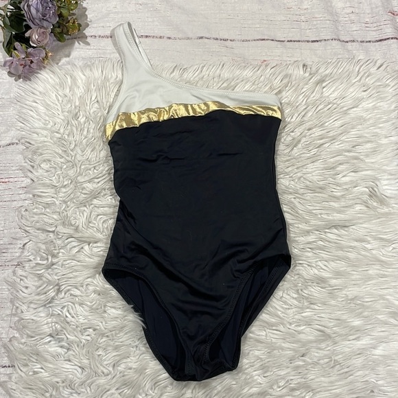 Solid & Striped The Chloe Colorblock Swimsuit One-Shoulder Black Gold XS - Picture 2 of 11